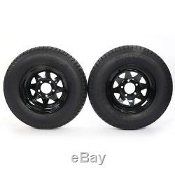 2 ST175/80D13 LRC ET Bias Trailer Tires on 13 5 Lug Black Spoke Wheels B78-13