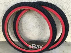 2 Tires 20x1.95 Bmx Freestyle Bicycle Duro Bike Tire Red Wall