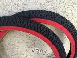 2 Tires 20x1.95 Bmx Freestyle Bicycle Duro Bike Tire Red Wall