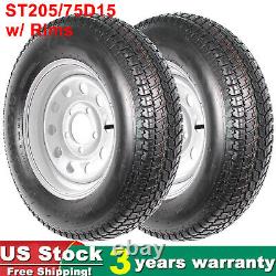 2 pack ST205/75D15 205 75D15 Trailer Tire with Rim, 6-Ply Load Range C 5 Lug US