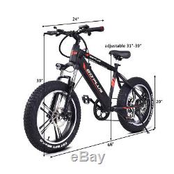 20 Electric Fat Tire Bike Snow Mountain Bicycle w Removable Lithium Battery 48V