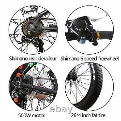 26 350W Fat Tire Electric Bicycles Shimano 6 Speed Gear E-Bike 36V10Ah Battery