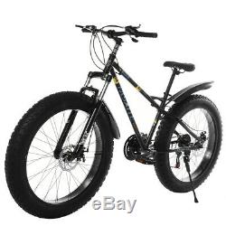 26 Fat Tire Snow Mountain Bike 21-Speed Bicycle High-Tensile Steel Frame MTB US