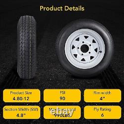 4.80-12 Trailer Tires On Rim 480-12 4.80 X 12, with wheel 5 Lug, 6PR, 2 Pack