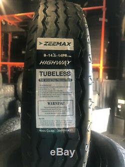 4 NEW 8-14.5 ZEEMAX Heavy Duty Trailer Tire LRG 8x14.5 8 14.5 LR 14 ply