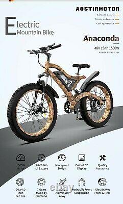 Aostirmotor 26 1500W Electric Bike Mountain Motorcycle 48V/15Ah Fat Tire E-bike