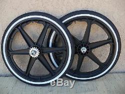 Bicycle 20'' Mag Plastic' Wheel Set 6 Spoke Black With Tires & Tubes For Gt, DI