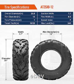 Full Set 4 25X8-12 25X10-12 ATV UTV Tires Mud 6Ply 25X8X12 25X10X12 All Terrain