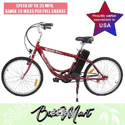 NEW Cruiser Electric-Bicycle Battery Powered E-Bike Eco-Ride 24''Tire 250 W Red