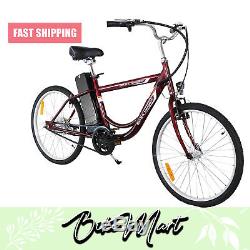 NEW Cruiser Electric-Bicycle Battery Powered E-Bike Eco-Ride 24''Tire 250 W Red