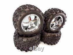 NEW TRAXXAS T-MAXX 3.3 4907 COMPLETE SET OF 4 TIRES AND WHEELS 14mm 2.5.15 4910