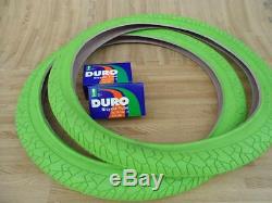 New PAIR of 20 BMX Bicycle Slick LIME GREEN NEON Street Tires & Tubes 20X1.95