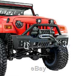 Rock Crawler Stubby Front Bumper+Winch Plate+2pcs LED fit 97-06 Jeep Wrangler TJ