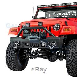 Rock Crawler Stubby Front Bumper+Winch Plate+2pcs LED fit 97-06 Jeep Wrangler TJ