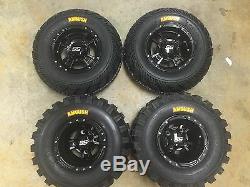 SET 4 YAMAHA RAPTOR 350 660 700 R BLACK ITP SS112 Rims & AMBUSH Tires Wheels kit