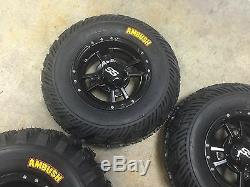 SET 4 YAMAHA RAPTOR 350 660 700 R BLACK ITP SS112 Rims & AMBUSH Tires Wheels kit
