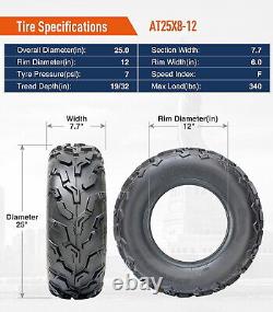 Set 2 ATV Tires 25x8-12 6Ply 25x8x12 UTV Tire All Terrain Heavy Duty Mud Tyres