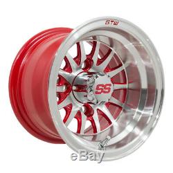 Set Of 4 Golf Cart 10 Machined/Red Wheels On Low Profile Tires No Lift Required
