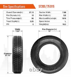 Set Of 4 ST205/75D15 Trailer Tires 6Ply Heavy Duty 205 75 15 Replacement Tyres